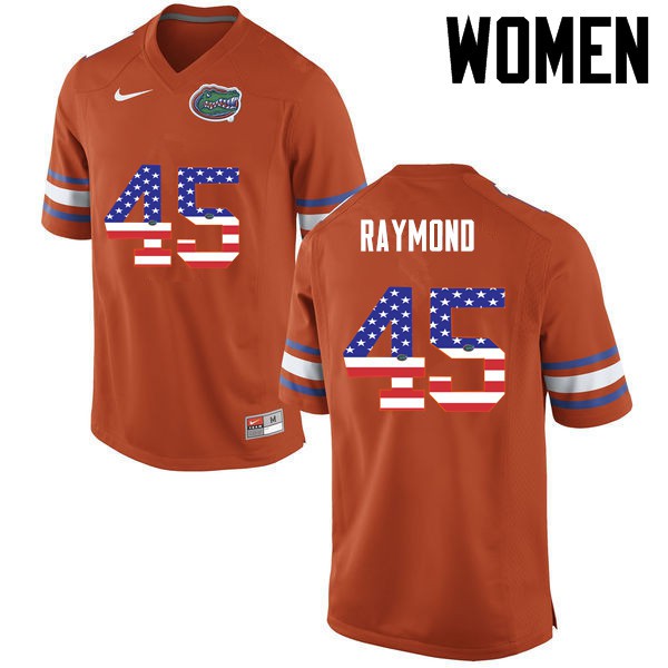 Florida Gators Women #45 R.J. Raymond College Football Jersey USA Flag Fashion Orange